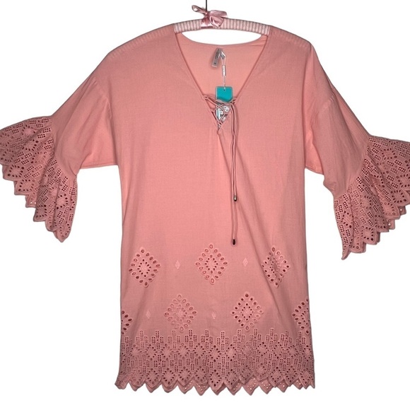 NEW Seafolly Dawn To Dusk Broderie Cover Up Dress Soft Pink XS NWT Eyelet Lace - Picture 3 of 14